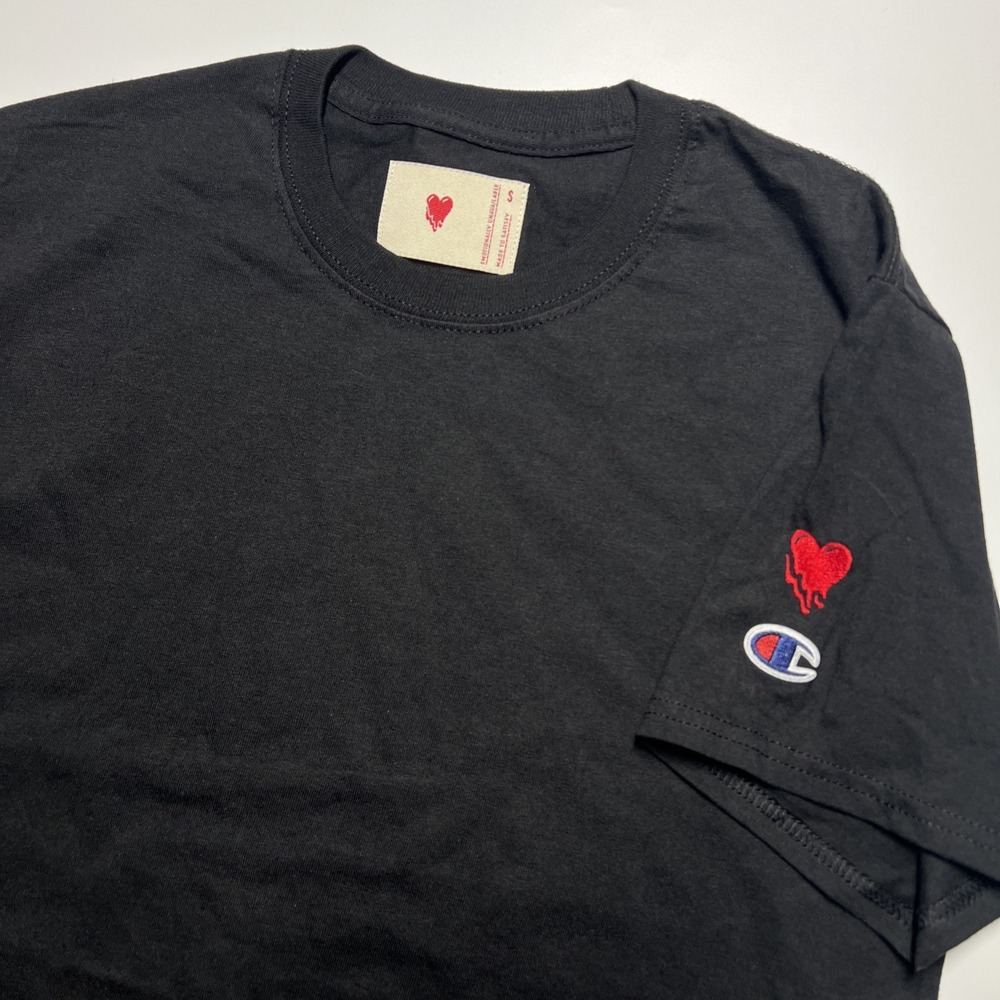 Emotionally Unavailable X Champion Short Sleeve Black Shirt Embroidered Logo New